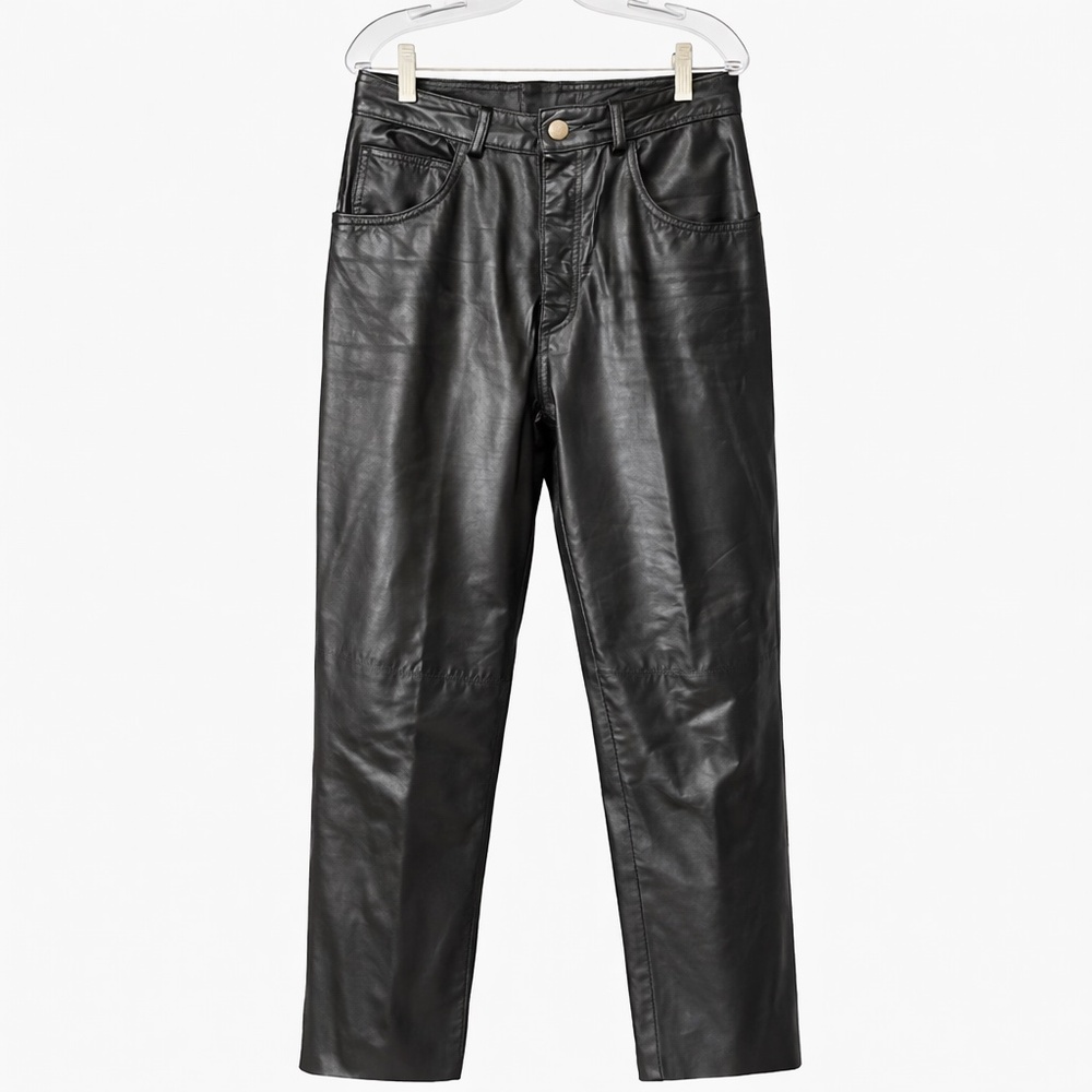 Creative Force Black Leather Pants – 28″ Waist – High Waist Straight Leg.